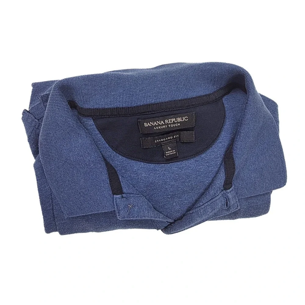 Banana Republic Luxury Touch Standard Fit Blue‎ 1/4 Button S/S Polo Men's Size L